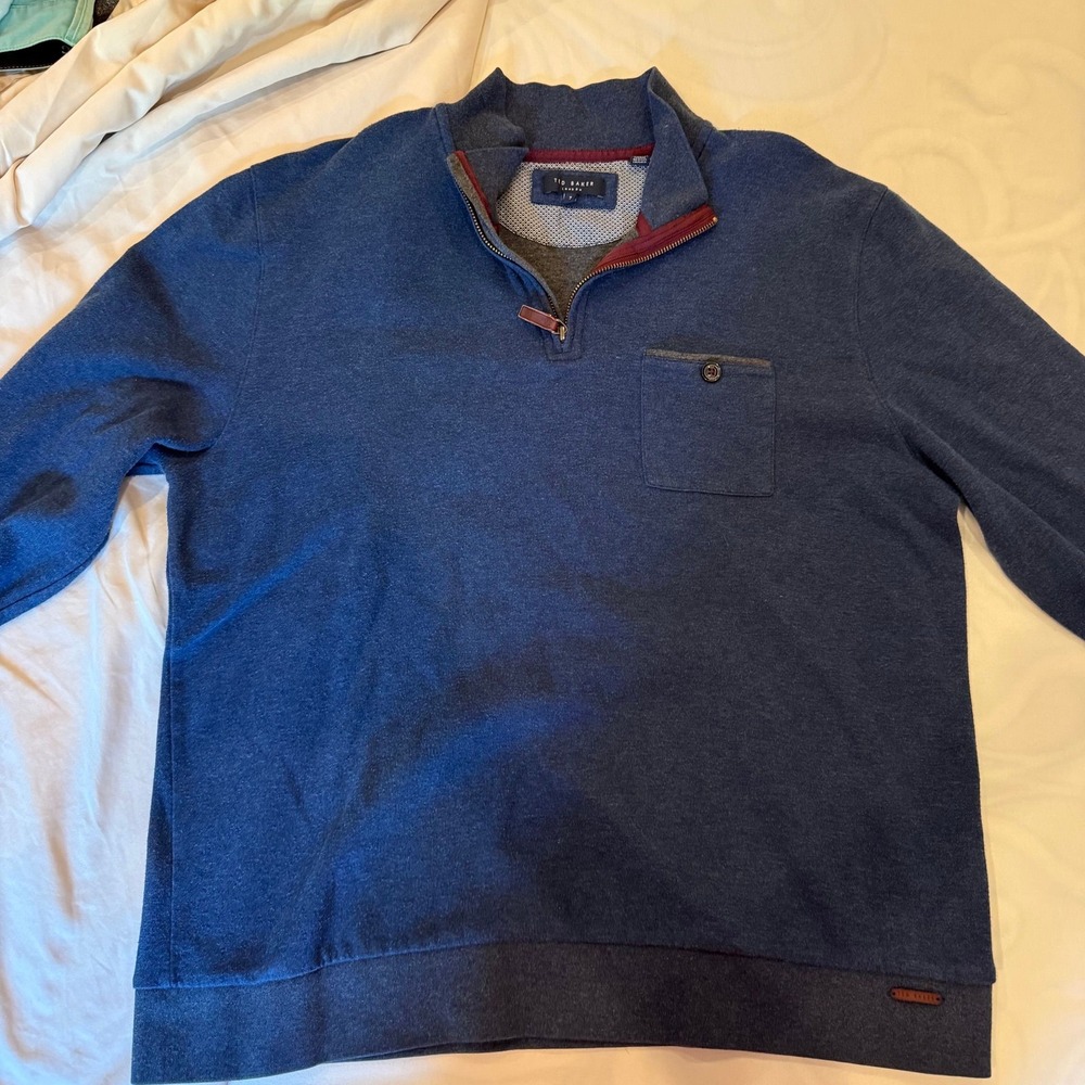Ted Baker London Mens Blue Marled Quarter Zip Sweater Size 7 (fits like L XL)